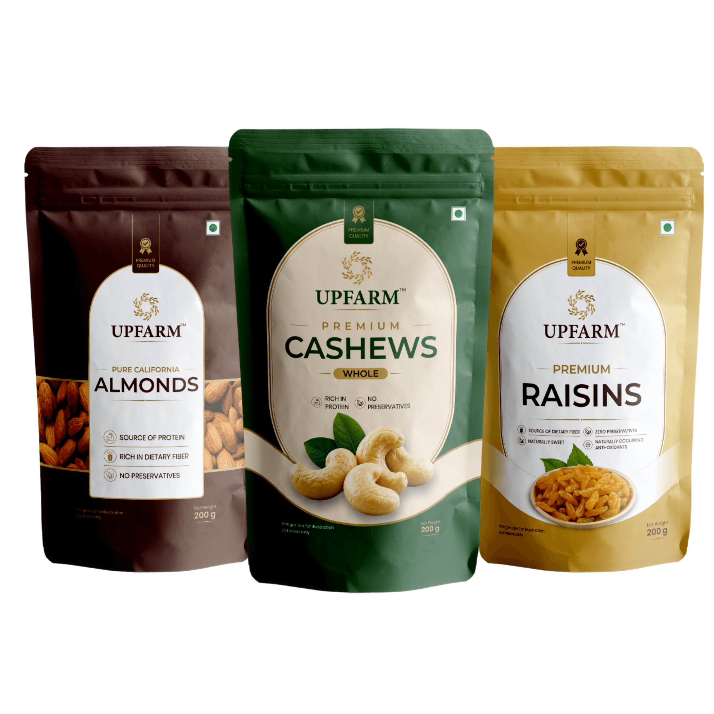 Premium Dry Fruit Combo Pack – Cashews, California Almonds & Raisins (Pack of 3) image 1 of 8